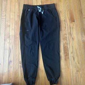 Figs Black Womens Joggers with Gray Drawstring